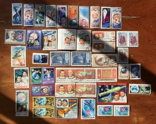 Vintage Russian Ussr Stamps Huge Bulk 46 Stamps Space Thematic 1975 - 1989