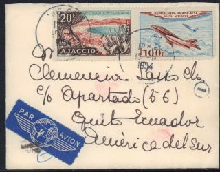 France 1954 Airmail Cover To Ecuador Aviation Planes Lagoon