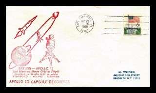 Dr Jim Stamps Us Saturn Apollo 10 Capsule Recovered Space Event Cover 1969