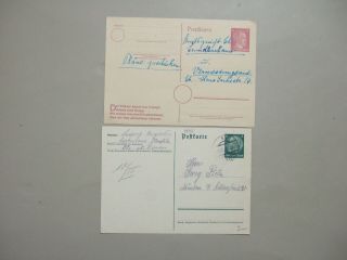 Two Germany Postal Stationery W/hitler And Hindenburg Printed Stamps
