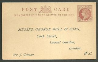 Queen Victoria 1/2d Brown Post Card George Bell & Sons Covent Garden