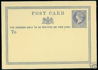 Postal Stationery Great Britain 1870 1/2d Lilac Post Card First Issue Cp1