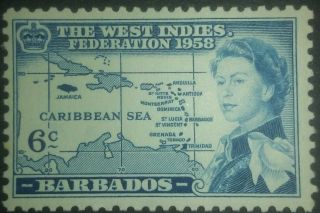 Travelstamps: 1958 West Indies Federation Scott 249,  Barbados,  Mnh,  Og.
