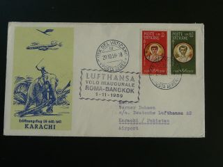 First Flight Cover Lufthansa 1959 Vatican To Karachi Pakistan Via Roma 92502