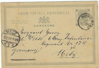 Hong Kong 1900 4c Stationery Card To Metz Germany,  Hand - Painted Picture