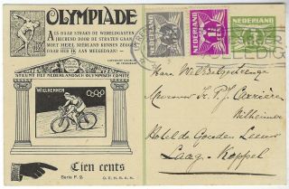 Netherlands 1928 3c Olympic Illustrated Stationery Uprated,  Bicycle