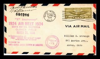 Dr Jim Stamps Us 10th Air Meet Registered Air Mail Event Cover Santa Monica 1934