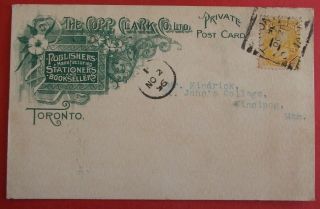 Queen Victoria Postal Stationery Postcard Posted 1896 Toronto From Copp Clark Co