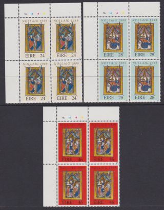 Ireland,  Scott 760 - 762: Plate Blocks (3),  Mnh - 1989 Christmas