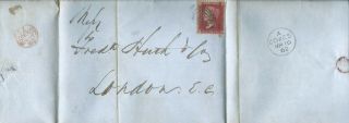Gb 1862 1d Red Stars Entire With Cowes 225 Numeral To London