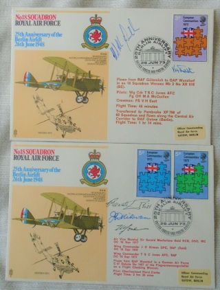 Gb Raf 2 Signed Flown Covers - No 18 Squadron - Berlin Airlift Anniversary 1973