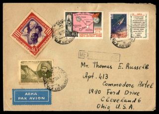 Russia 1960s Air Mail Cover With Space Issues To Cleveland Ohio Usa