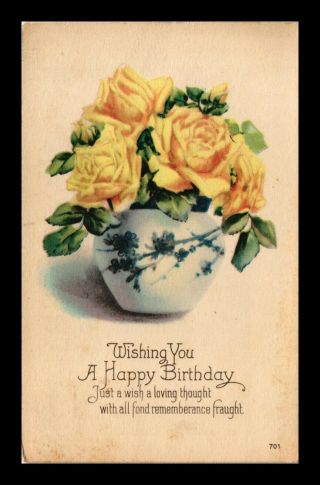 Dr Jim Stamps Us Yellow Roses Flower Vase Birthday Greeting Postcard