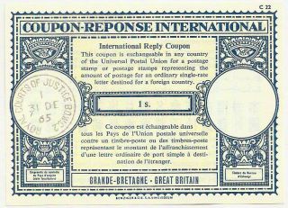 1965 Gb International Reply Coupon 1s Royal Courts Of Justice Wc2 1/ -