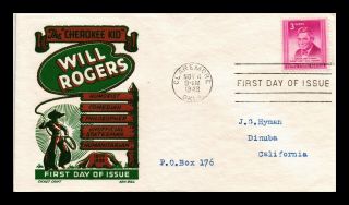 Dr Jim Stamps Us Will Rogers Cherokee Kid Cachet Craft Fdc Cover Scott 975