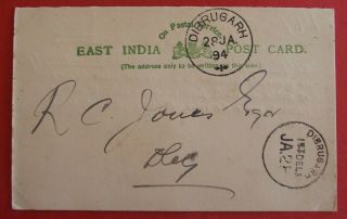 Queen Victoria Postal Stationery Postcard India 1894 Posted Dibrugarh