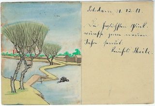 China 1901 1c stationery card with hand painted picture later in Germany 2