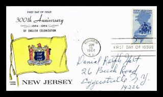 Dr Jim Stamps Us Jersey Tercentenary Fluegel First Day Cover Scott 1247