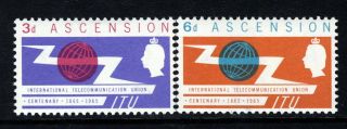 Ascension Queen Elizabeth Ii 1965 I.  T.  U.  Centenary Set Sg 87 & Sg 88