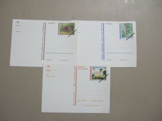 Three Austria Thematic Postal Stationery With Black Bar Over Printed Stamps