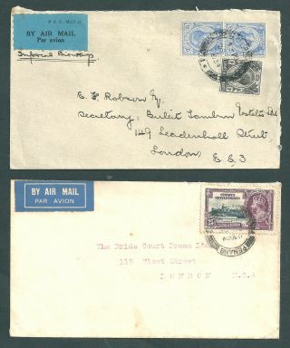 Malaya Penang 2 Air Mail 1930s Covers From Penang To Uk