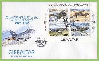 Gibraltar 1998 80th Anniv Of Royal Air Force M/s On First Day Cover