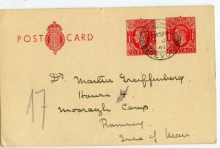 Great Britain Double Die Pc 1941 To Mooragh Inernment Camp Isle Of Man (x339)