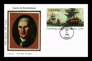 Dr Jim Stamps Us Landing Of Rochambeau Colorano Silk First Day Postal Card