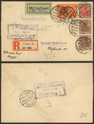 Germany 1922 - Registered Air Mail Cover Leipzig To Wedel 34829/2
