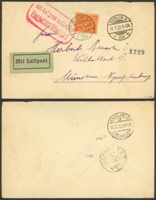 Germany 1922 - Air Mail Cover Berlin To Munich 34829/8