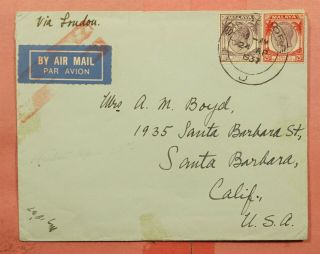 1937 Straits Settlements 224 226 Singapore Airmail To Usa Via London