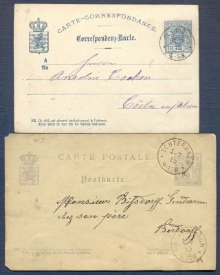 Luxembourg: 2 Postal Stationery Cards - 1878 & 1885; 5 & 12 1/2 Cent