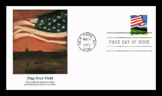 Us Cover American Flag Over Field 32c Fdc Fleetwood Cachet