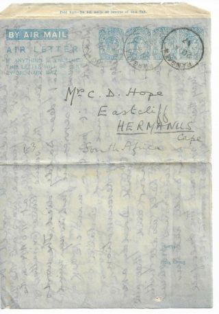 Stationery Ceylon Kgvi 4 X 10c Air Letter To South Africa
