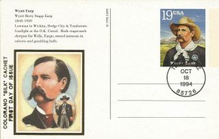 Wyatt Earp Picture Postal Card Fdc - Colorano Silk Cachet