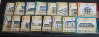 Norfolk Islands 1973 - 75 Sg133 - 148 Qeii Buildings Thematic Set Fine Mnh