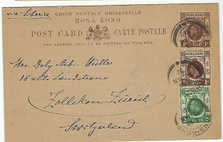 Hong Kong 1931 1c Stationery Card Uprated 1c And 2c To Switzerland