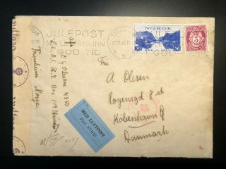 Norway 1942 Censored Airmail Cover Trondheim To Copenhagen,  Denmark