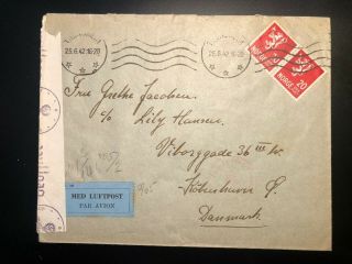 Norway 1942 Censored Airmail Cover Trondheim To Denmark Franked Nk 246