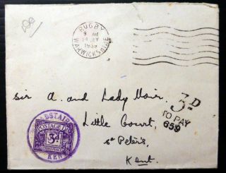 Gb Postage Due Cover Lady Moir With Purple Broad Stairs Waf Bp519