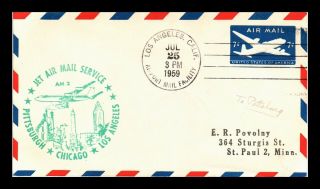 Dr Jim Stamps Us Am 2 Los Angeles First Flight Air Mail Cover Pittsburgh 1959