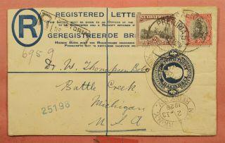 1929 South Africa H&g C6 Registered Letter Stationery Pretoria To Usa