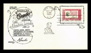 Dr Jim Stamps Us Abe Lincoln American Credo Fdc Cover Scott 1143 Boerger