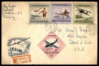 Mayfairstamps 1954 Hungary Airplaine Issues Registered To Detroit Cover Wwb47219
