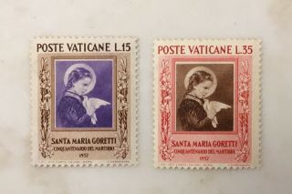 1953 Vatican Stamps - Sc Cat 156 - 157 Lh Og