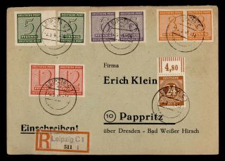 Dr Who 1946 Germany Leipzig Registered Imperf Pair To Pappritz Plate E45536