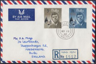 Malta 1966 Us Kennedy 2v On Registered Airmail Cover To England With Contents