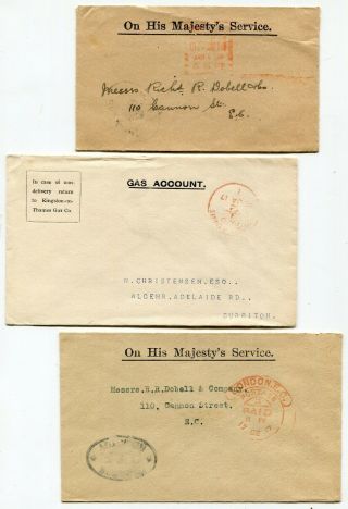 Uk Gb - 1917 Official Paid - Ohms Frank Covers X 3 -