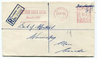 Uk Gb - Glasgow,  Scotland 1955 - Universal Meter - Registered Cover To Canada