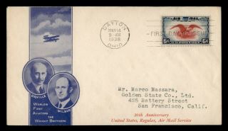 Dr Who 1938 Fdc 6c Airmail Wright Brothers Cachet E54837